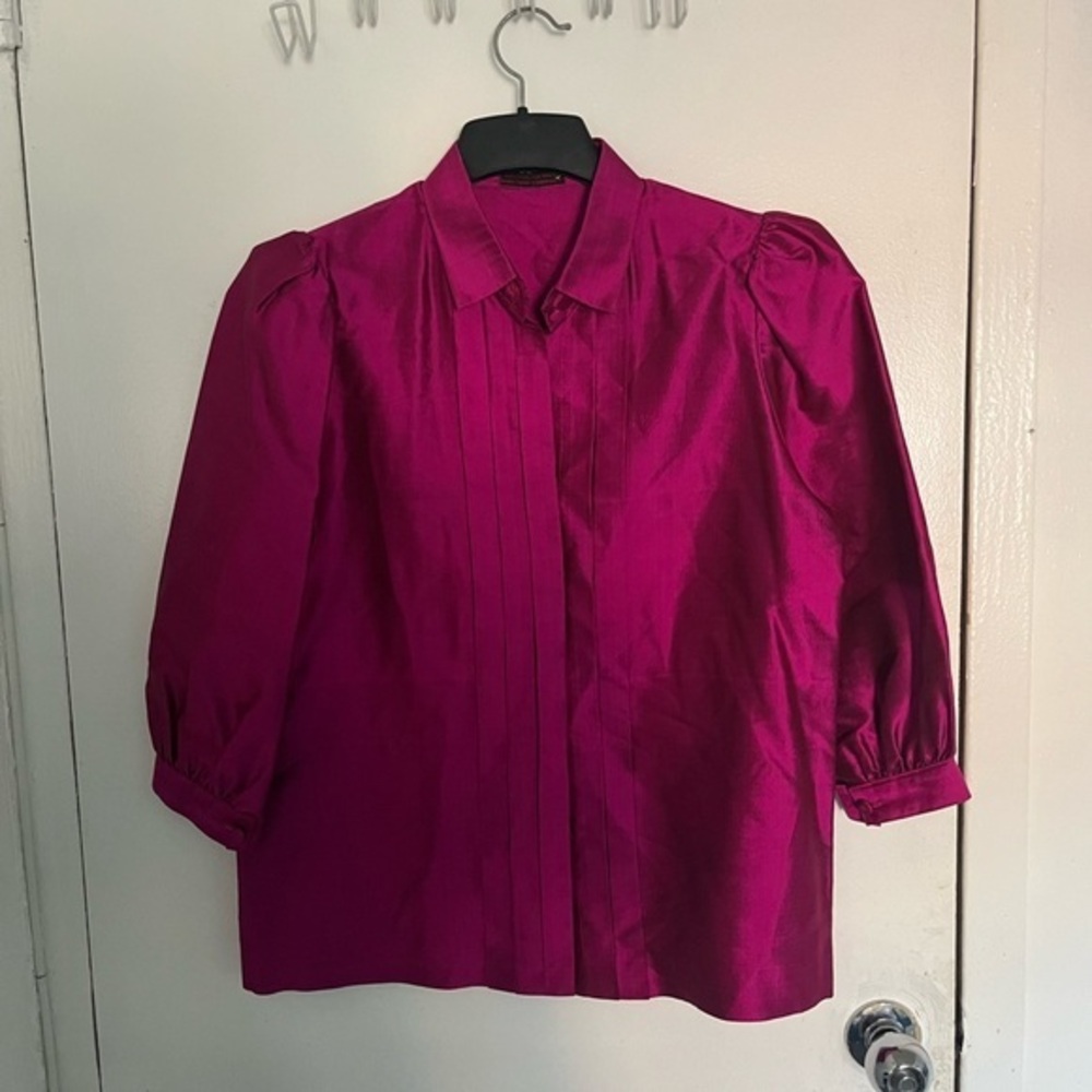 Women's Magenta Thai Silk Button-Up Blouse